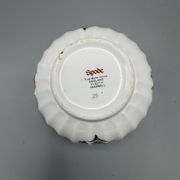 Spode Fine Bone China Trapnell Cranberry Bowl England Disc Blue Laurel Fruit - Picture 6 of 8